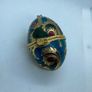 Vintage Cloisonne Enamel Gold Plate Egg Trinket Box